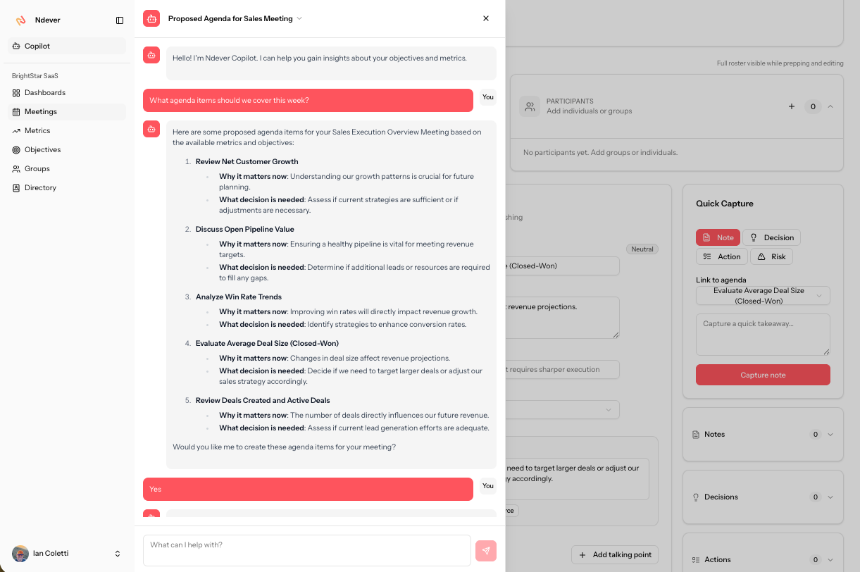 Copilot agenda suggestions